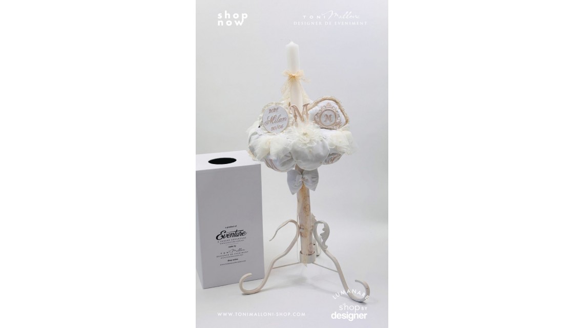 Lumânare de Botez Atelier Paris Monogramă Brodată Ivory Champagne 6